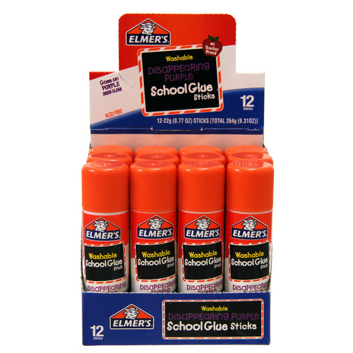 Elmer'S Washable School Glue Stick, Disappearing Purple, 0.77 Oz, Pack Of 12 ELME524