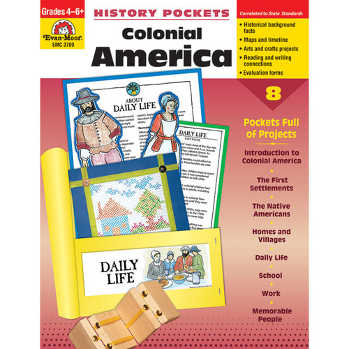 Evan-Moor History Pockets, Colonial America, Teacher Reproducibles, Grades 4-6 EMC3709