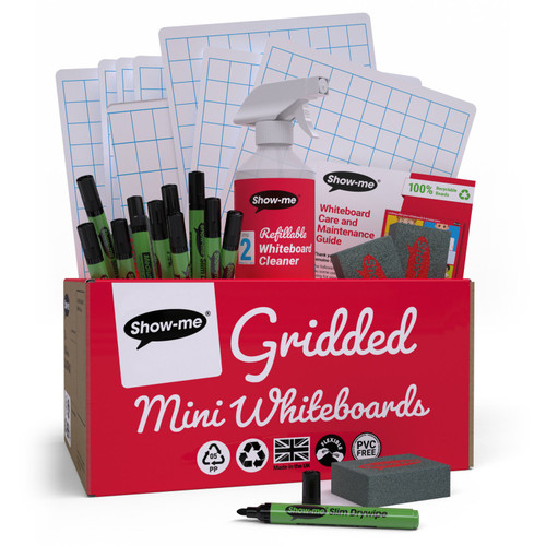 Show-Me Classpack Of 35 X Gridded/Plain 8" X 12" Lapboards, With Pens, Erasers, Cleaner EPTCSQBX