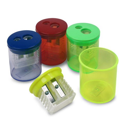 Eisen Two-Hole Pencil Sharpener With Receptacle, Assorted Colors, 1 Count ESN513