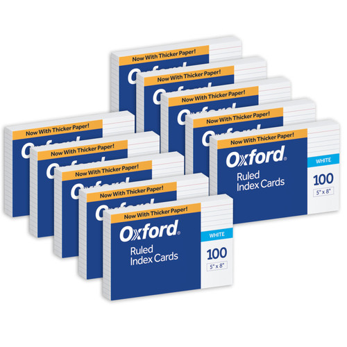 Oxford Ruled Index Cards, 5" X 8", White, 100 Per Pack, 10 Packs ESS51EE-10