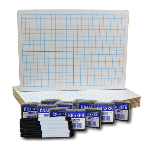Flipside Dry Erase Xy Axis/Dry Erase, Two-Sided, Pens & Erasers, 9" X 12", Class Pack Of 12 FLP19000
