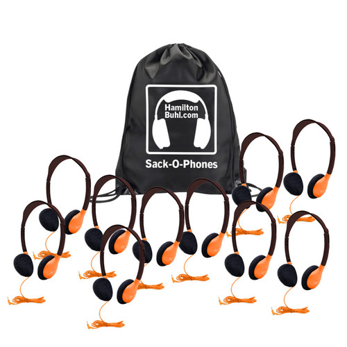 Hamiltonbuhl Sack-O-Phones, 10 Personal Headphones In A Carry Bag, Orange HECSOPHA2ORG