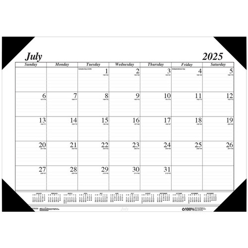 House Monthly Academic Calendar Economy Desk Pad, 14 Months (Jul-Aug), 22" X 17", Black HOD12502
