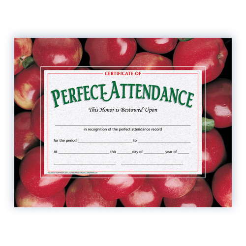Hayes Certificate Of Perfect Attendance, 8.5" X 11", Pack Of 30 H-VA513