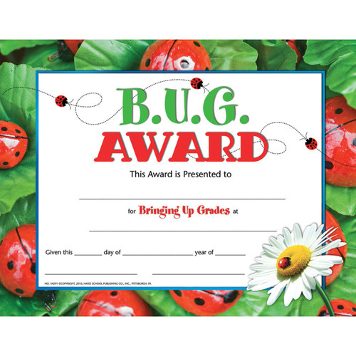 Hayes B.U.G. Award Certificate, Pack Of 30, 8.5" X 11" H-VA591