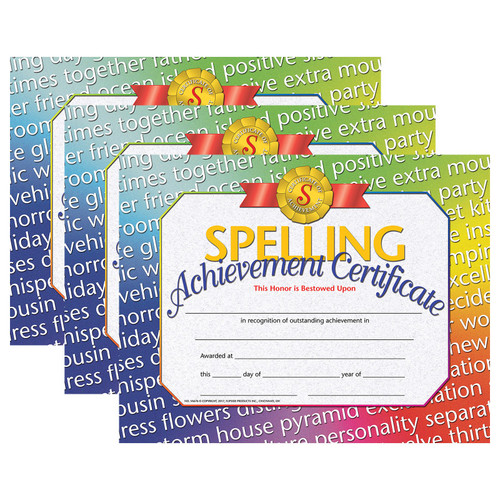 Hayes Spelling Achievement Certificate, 30 Per Pack, 3 Packs H-VA676-3