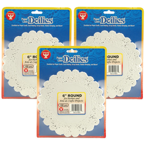 Hygloss Round Paper Lace Doilies, White, 6", 100 Per Pack, 3 Packs HYG10061-3