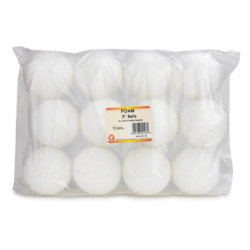 Hygloss Craft Foam Balls, 3 Inch, White, Pack Of 12 HYG51103