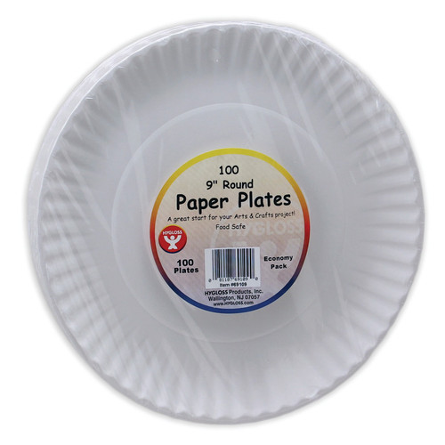 Hygloss Paper Plates 9", White, Pack Of 100 HYG69109