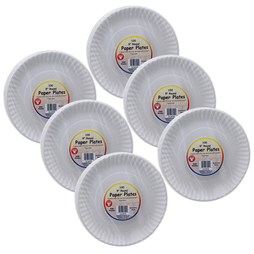 Hygloss White Paper Plates, 9-Inch, 100 Per Pack, 6 Packs HYG69109-6