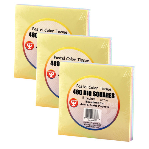 Hygloss 5" Tissue Squares, Pastel Colors, 480 Per Pack, 3 Packs HYG88269-3