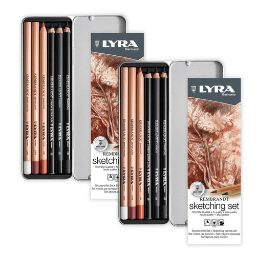 Lyra Rembrandt Sketching Pencil Set, Metal Tin, Assorted Colors, 6 Per Set, 2 Sets LYXL2051060-2
