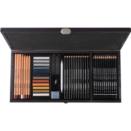 Lyra Art Specials Drawing Box Set, Wooden Case, Artist Pencils & Pastels, Assorted Colors, 47 Pieces LYXL2054001