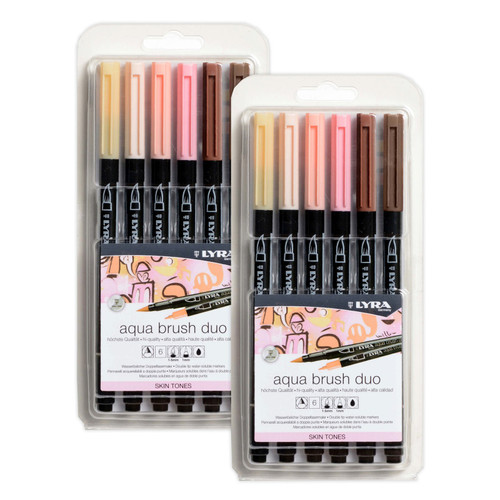 Lyra Aqua Brush Duo Dual Tip Marker Set, Neutral & Tan Assorted Colors, 6 Per Set, 2 Sets LYXL6521062-2