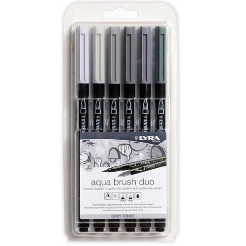 Lyra Aqua Brush Duo Dual Tip Marker Set, Gray Assorted Colors, 6 Pieces LYXL6521063