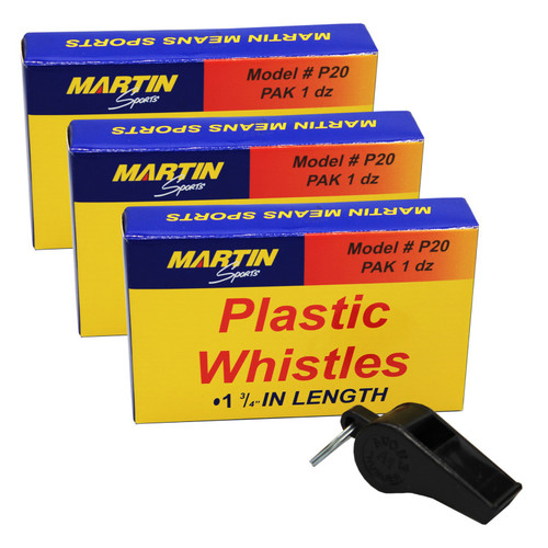 Martin Black Plastic Whistles, 12 Per Pack, 3 Packs MASP20-3