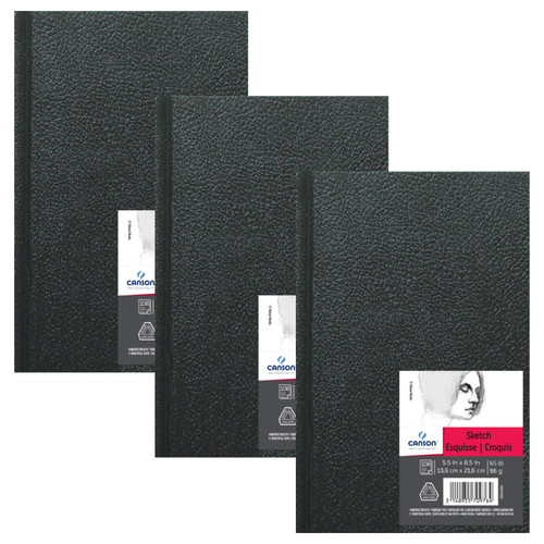 Canson Artist Series Sketch Art Book, Black Cover, Hardbound, 108 Sheet, 5.5X8.5 Inch, Pack Of 3 MCX100510350-3