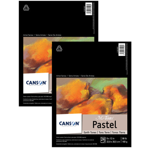 Canson Artist Series Mi-Teintes Pastel Pad, Earth Tones, Foldover Binding, 24 Sheet, 9X12 Inch, Pack Of 2 MCX100510897-2