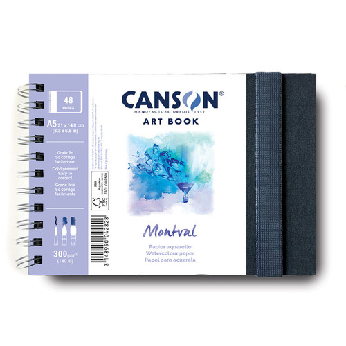 Canson Artist Series Montval Watercolor Art Book, Fabric Cover, Side Wire Binding, 48 Sheet, 8.3X5.8 Inch, 1 Count MCX31200L003