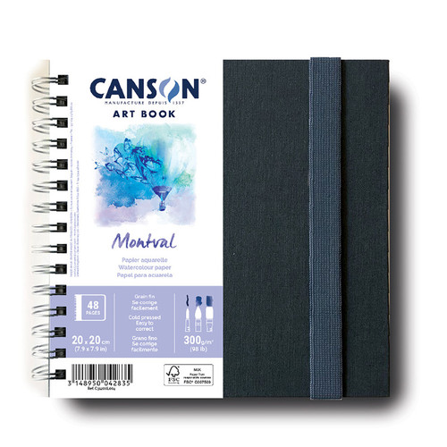 Canson Artist Series Montval Watercolor Art Book, Fabric Cover, Side Wire Binding, 48 Sheet, 7.8X7.8 Inch, 1 Count MCX31200L004