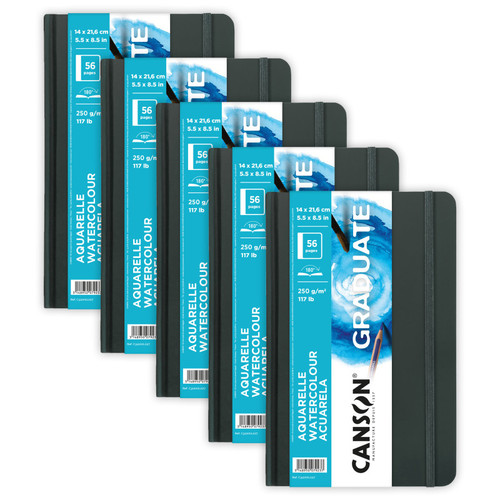 Canson Graduate Watercolor Art Book, Hard Cover Binding, 28 Sheet, 5.5X8.5 Inch, Pack Of 5 MCX31200L027-5