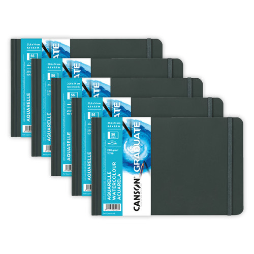 Canson Graduate Watercolor Art Book, Hard Cover Binding, 28 Sheet, 8.5X5.5 Inch, Pack Of 5 MCX31200L028-5