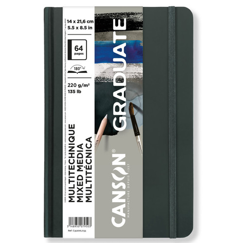 Canson Graduate Mixed Media Art Book, Toned Gray, Hard Cover Binding, 32 Sheet, 5.5X8.5 Inch, 1 Count MCX31200L033