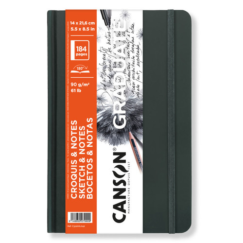Canson Graduate Sketch & Notes Art Book, Dark Gray, Hard Cover Binding, 92 Sheet, 5.5X8.5 Inch, 1 Count MCX31200L042