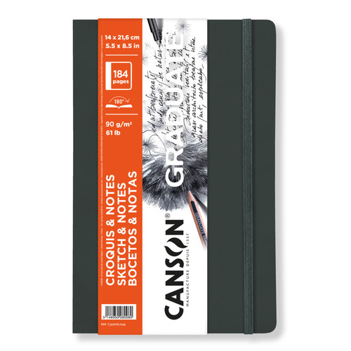 Canson Graduate Sketch & Notes Art Book, Dark Gray, Soft Cover Binding, 92 Sheet, 5.5X8.5 Inch, 1 Count MCX31200L045
