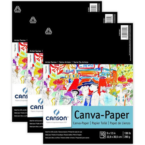 Canson Artist Series Canva Canvas Pad, Foldover Binding, 10 Sheet, 9X12 Inch, Pack Of 3 MCXC100510841-3