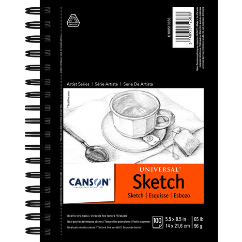 Canson Artist Series Universal Sketch Pad, Side Wire Binding, 100 Sheet, 5.5X8.5 Inch, 1 Count MCXC100510850