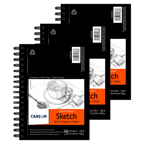 Canson Artist Series Universal Sketch Pad, Side Wire Binding, 100 Sheet, 5.5X8.5 Inch, Pack Of 3 MCXC100510850-3