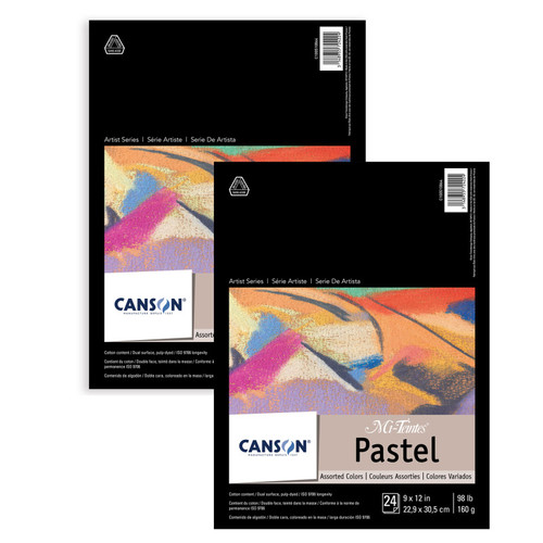 Canson Artist Series Mi-Teintes Pastel Pad, Assorted Colors, Foldover Binding, 24 Sheet, 9X12 Inch, Pack Of 2 MCXC100510864-2