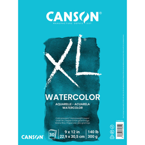 Canson Xl Series Watercolor Pad, Heavyweight White Paper, Foldover Binding, 30 Sheets, 9X12 Inch MCXC10051094103