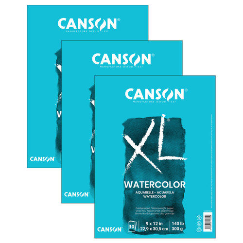 Canson Xl Series Watercolor Pad, Heavyweight White Paper, Foldover Binding, 30 Sheets, 9X12 Inch, Pack Of 3 MCXC10051094103-3