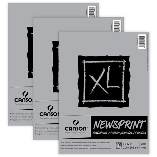 Canson Xl Series Newsprint Pad, Tape Binding, 100 Sheet, 9X12 Inch, Pack Of 3 MCXC100510949-3