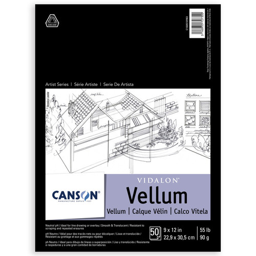 Canson Artist Series Vidalon Vellum Pad, Translucent, Foldover Binding, 50 Sheet, 9X12 Inch, 1 Count MCXC100510983