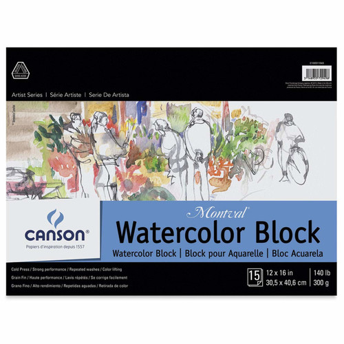 Canson Artist Series Montval Watercolor Block, Foldover Binding, 15 Sheet, 12X16 Inch, 1 Count MCXC100511065