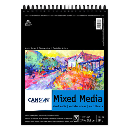 Canson Artist Series Mixed Media Pad, Top Wire Binding, 20 Sheet, 11X14 Inch, 1 Count MCXC20000618703