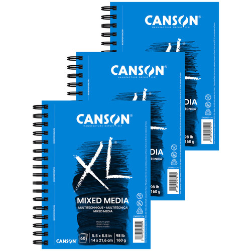 Canson Xl Series Mixed Media Pad, Side Wire Binding, 60 Sheet, 5.5X8.5 Inch, Pack Of 3 MCXC40003713406-3