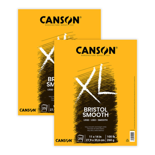Canson Xl Series Bristol Pad, Smooth Finish, Foldover Binding, 25 Sheet, 11X14 Inch, Pack Of 2 MCXC400061835-2
