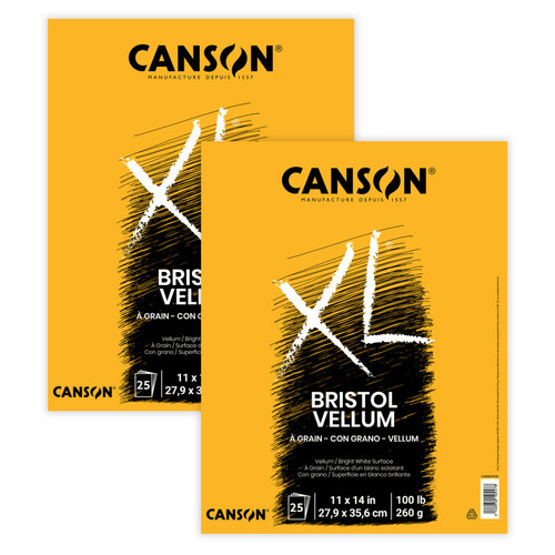 Canson Xl Series Bristol Pad, Vellum Finish, Foldover Binding, 25 Sheet, 11X14 Inch, Pack Of 2 MCXC400061839-2