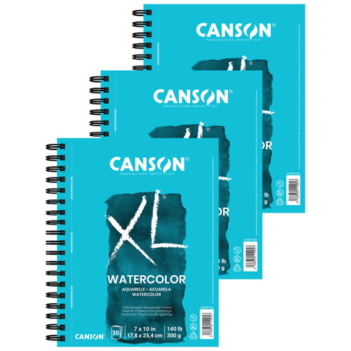 Canson Xl Series Watercolor Pad, Heavyweight White Paper, Side Wire Binding, 30 Sheet, 7X10 Inch, Pack Of 3 MCXC40007742506-3