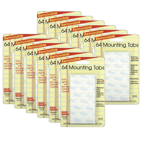 Magic-Mounts Removable Mounting Tabs, 1/2" X 1/2", 64 Per Pack, 12 Packs MIL3220-12