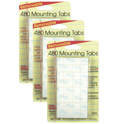 Magic-Mounts Removable Tabs, 0.5" X 0.5", 480 Per Pack, 3 Packs MIL3225-3