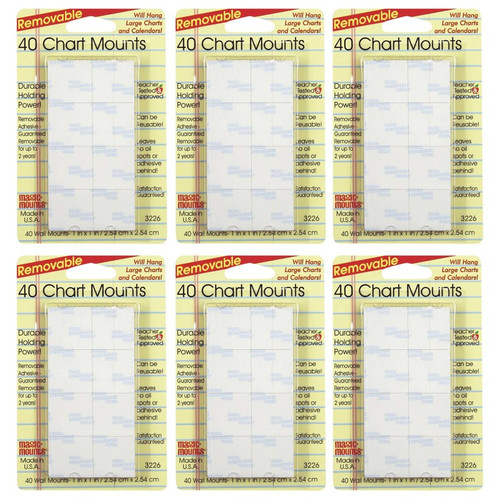 Magic-Mounts Chart Mounts, 1" X 1", 40 Per Pack, 6 Packs MIL3226-6