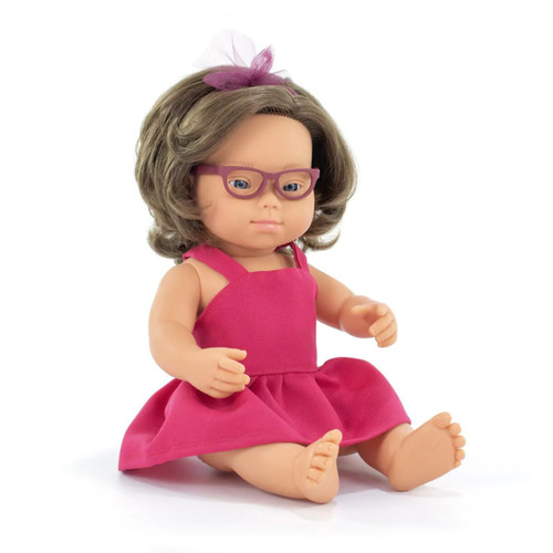 Miniland My Friends & Me Baby Doll, Caucasian Girl With Down Syndrome And Glasses, 15", Boxed MLE33206
