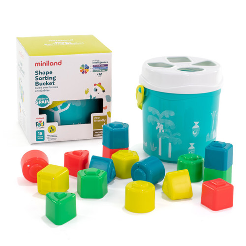 Miniland Feel To Learn: Shape Sorting Bucket, Turquoise MLE97341
