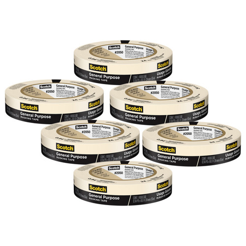 Scotch General Purpose Masking Tape, 0.94 In X 60.1 Yd (24Mm X 55M), 6 Rolls MMM205024AP-6